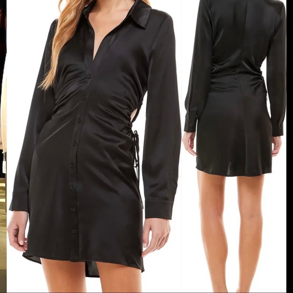 NWT Wayf Black Button Down Shirt Dress with Side Cutouts size Medium - Picture 6 of 12